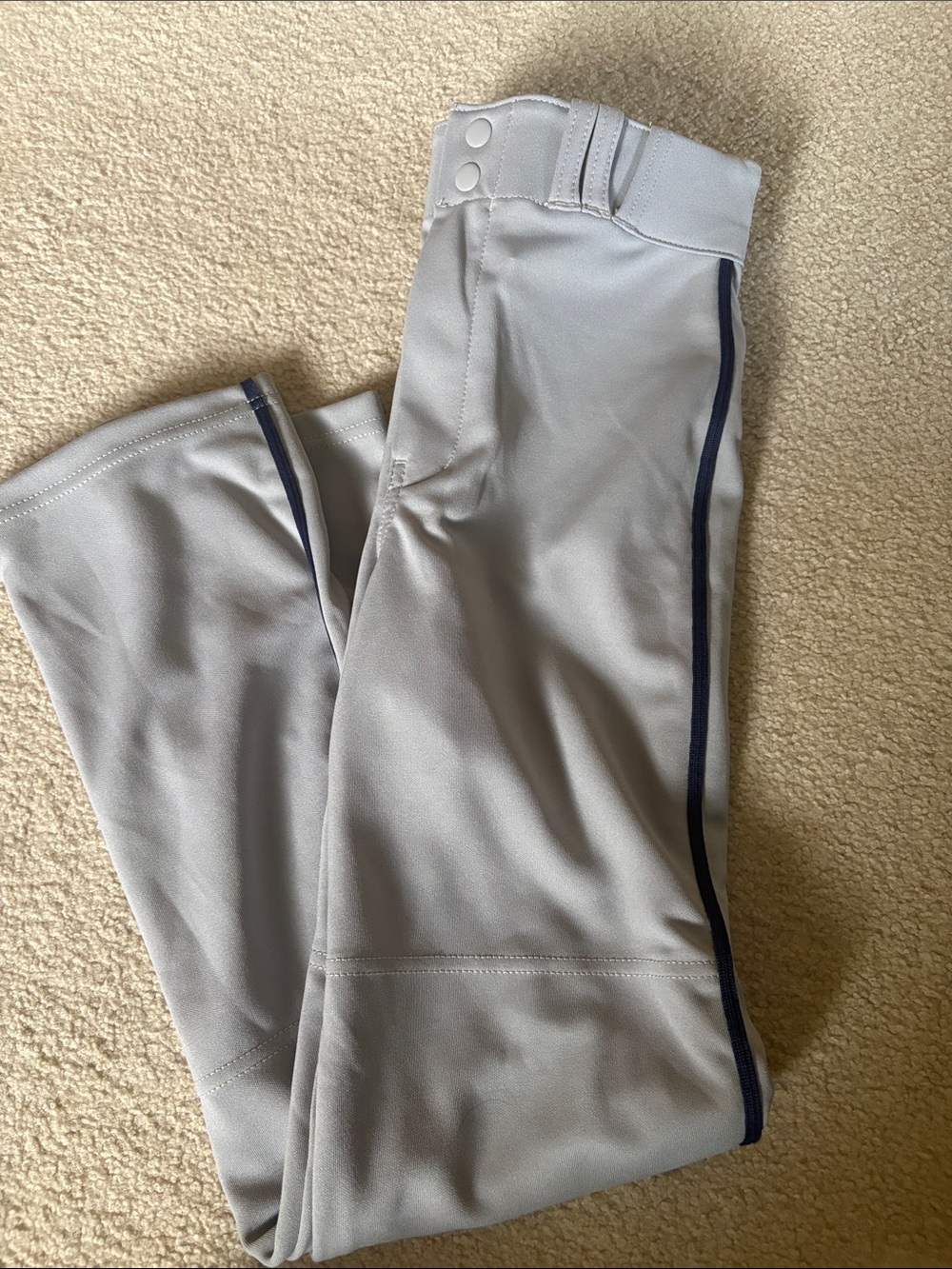 Kids Gray Baseball Pants with Navy Side Stripe